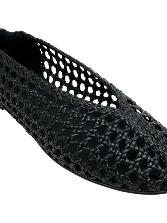 Freda Salvador Shoes - Freda Salvador Black Leather Riley Woven Round Toe Flats